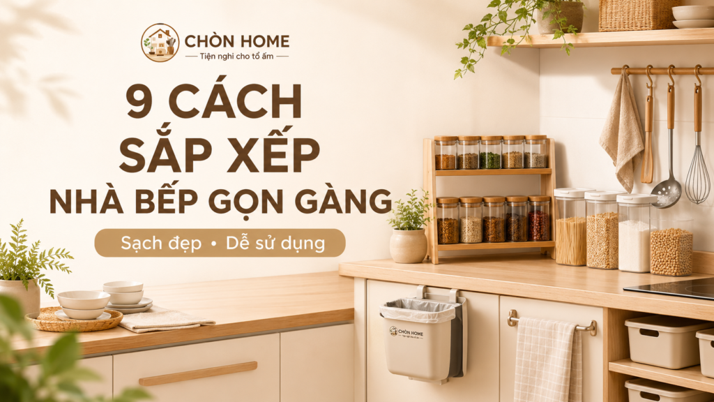 Khám phá 9 cách sắp xếp nhà bếp gọn gàng, sạch đẹp và dễ sử dụng, giúp tận dụng không gian hiệu quả và tiết kiệm thời gian nấu ăn.