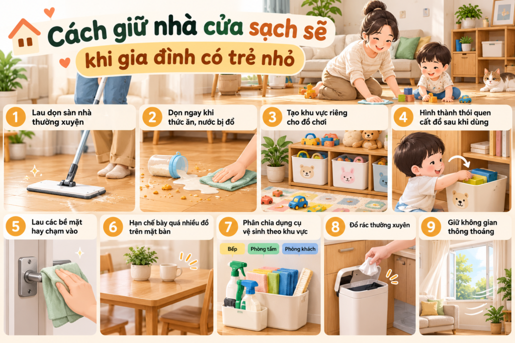 Ảnh hiện tại: Cách giữ nhà cửa sạch sẽ khi gia đình có trẻ nhỏ