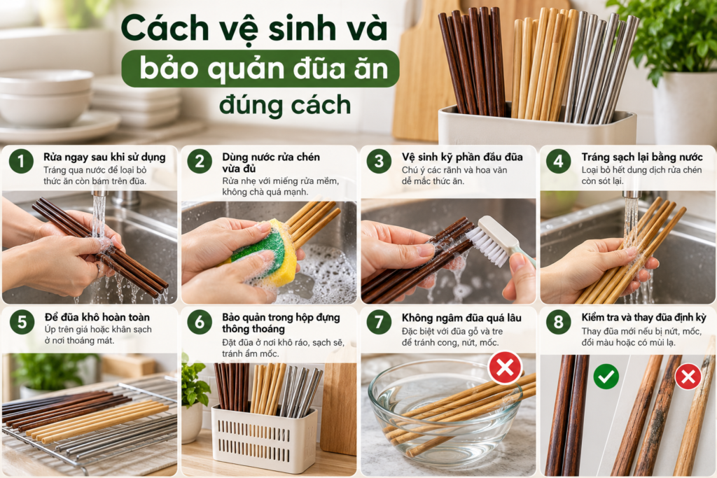 Cách vệ sinh đũa ăn và bảo quản đũa ăn đúng cách